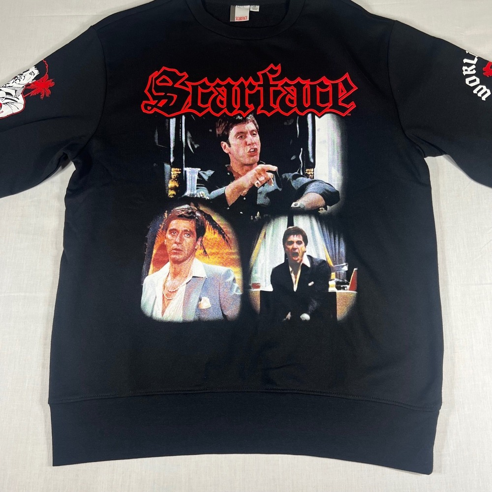 Scarface Tony Montana Graphic Sweatshirt Black Red Mens Medium Movie Streetwear